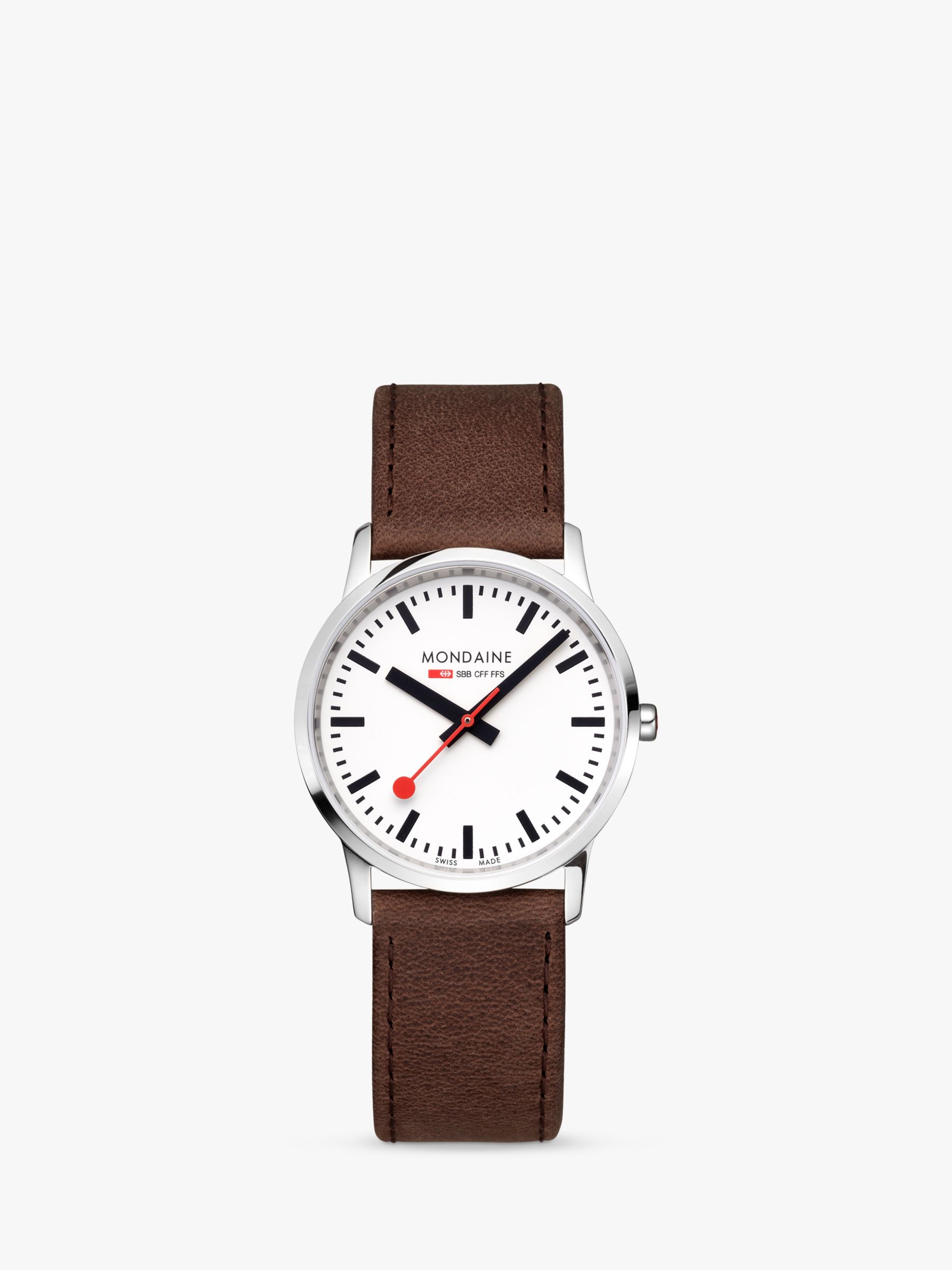 Mondaine Unisex Simply Elegant Leather Strap Watch Brown at John