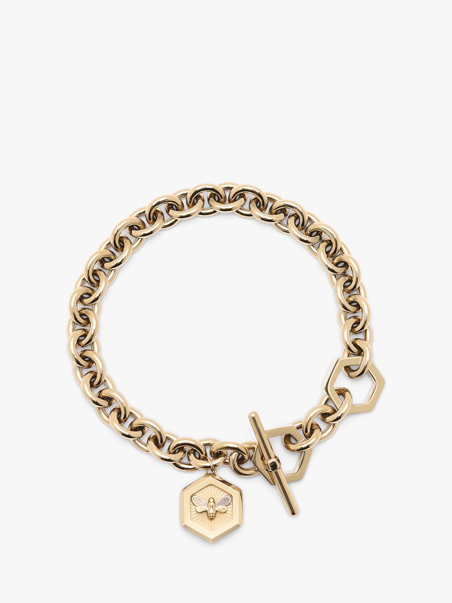 Olivia Burton Bee & Honeycomb T-Bar Bracelet, Gold at John Lewis & Partners