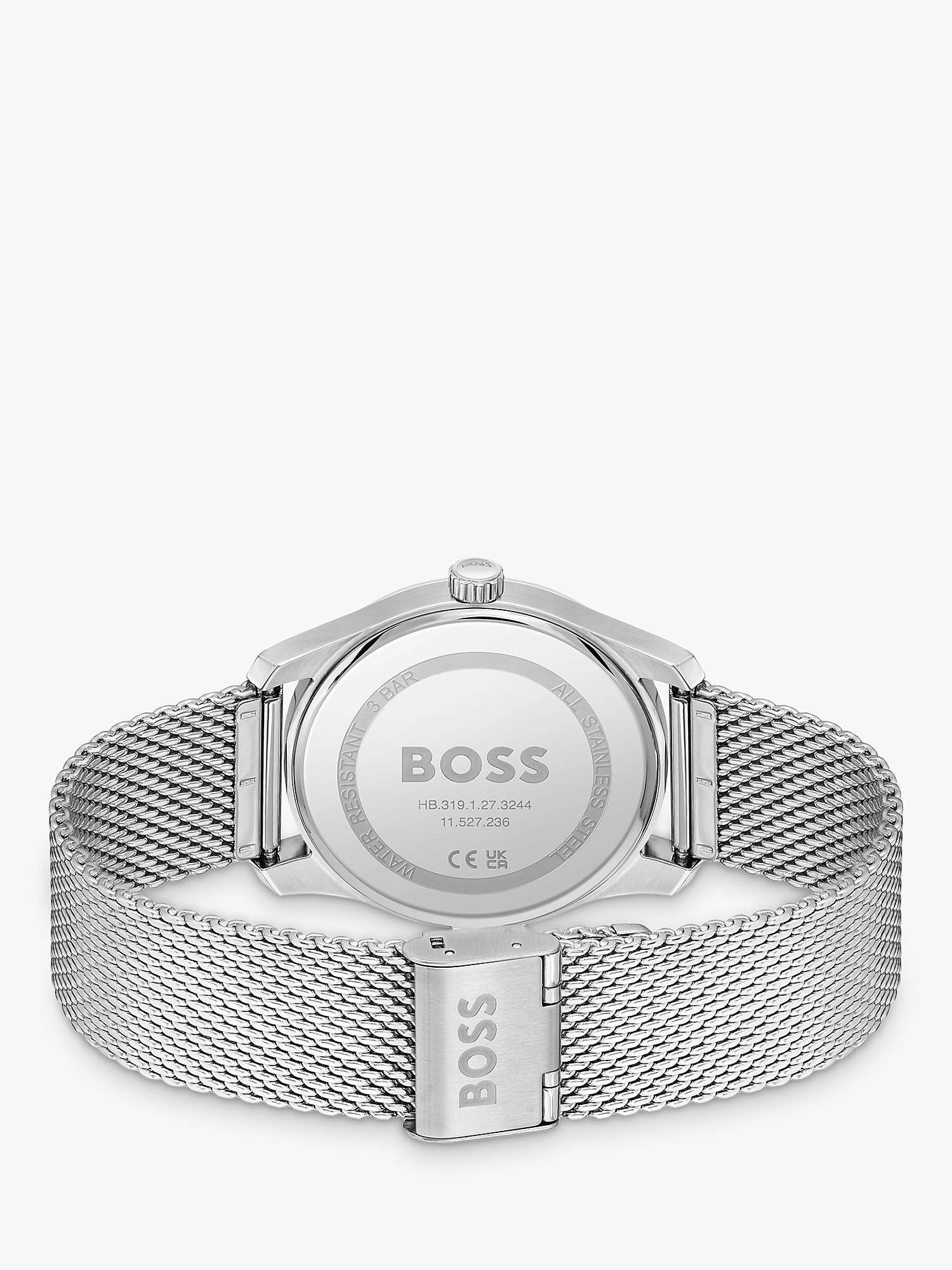 Buy BOSS 1514115 Men's Principle Mesh Strap Watch, Silver/Blue Online at johnlewis.com