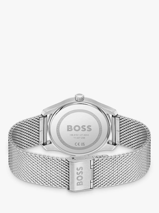 BOSS 1514115 Men's Principle Mesh Strap Watch, Silver/Blue