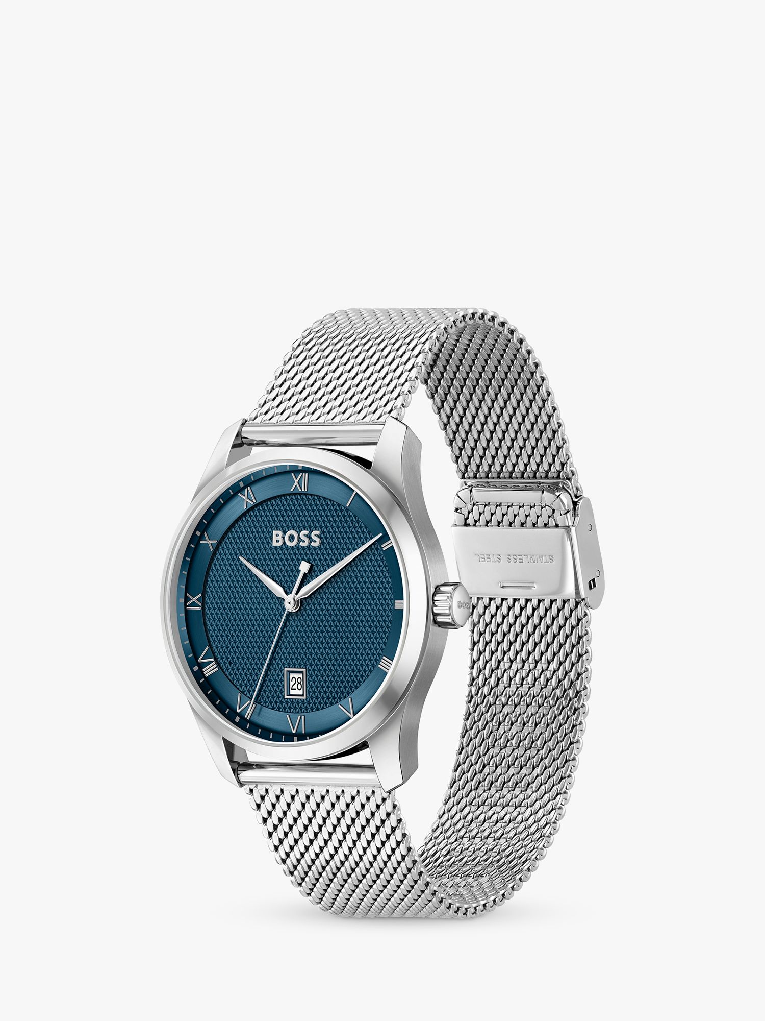 Buy BOSS 1514115 Men's Principle Mesh Strap Watch, Silver/Blue Online at johnlewis.com