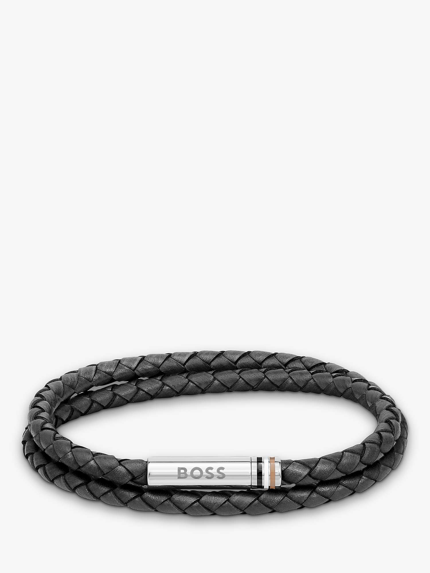Buy BOSS Men's Leather Double Braided Bracelet Online at johnlewis.com
