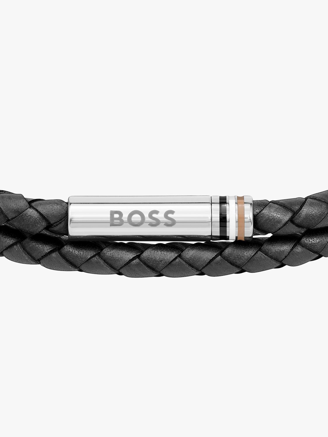 BOSS Men's Leather Double Braided Bracelet, Black