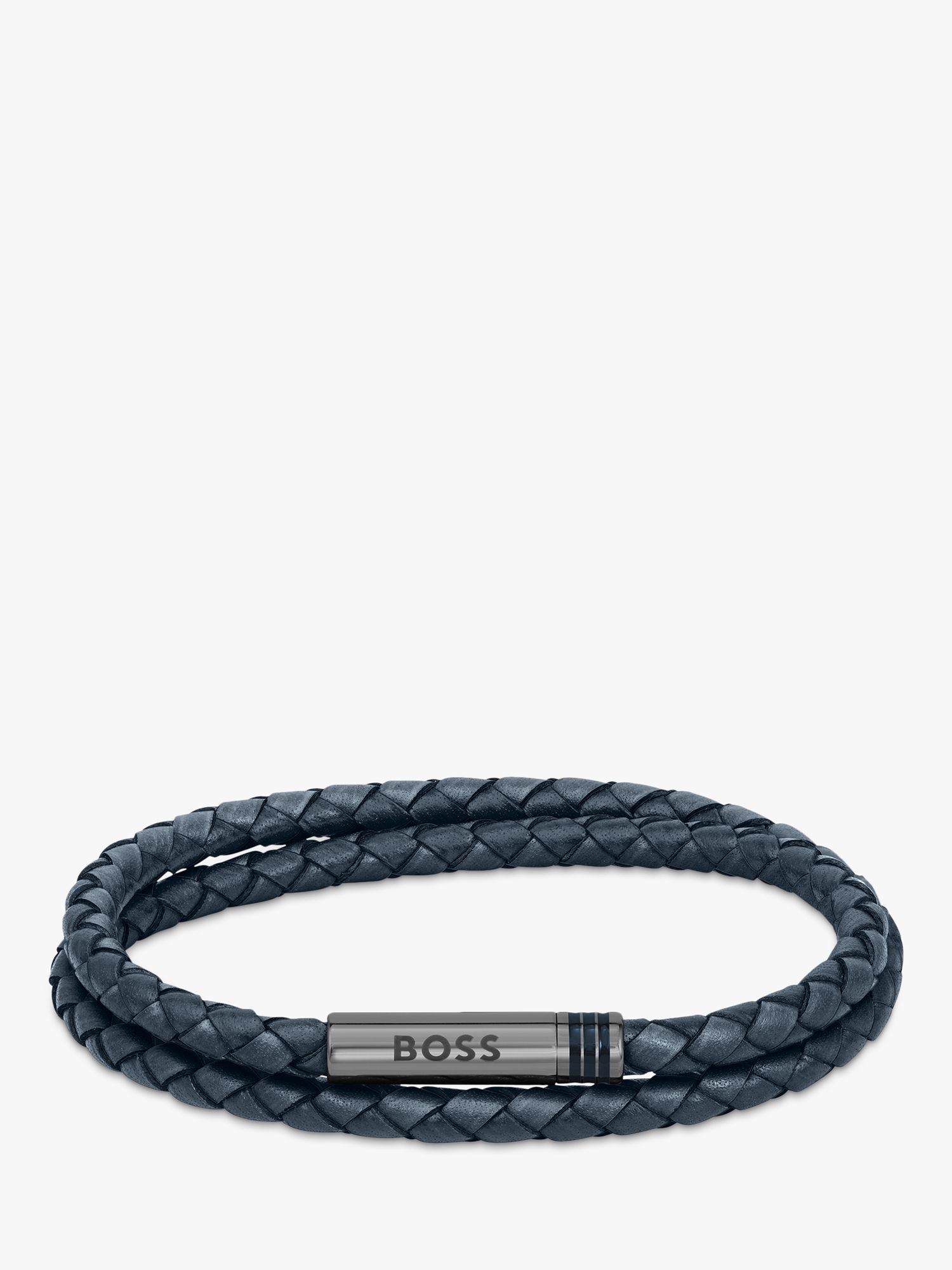 BOSS Men's Leather Double Braided Bracelet