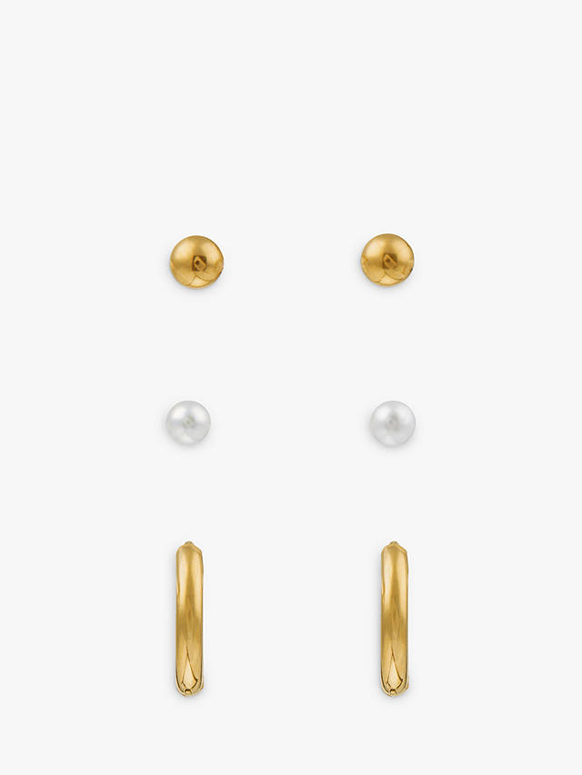 Orelia Luxe Pearl Stud and Huggie Hoop Earrings, Pack of 3, Gold at ...