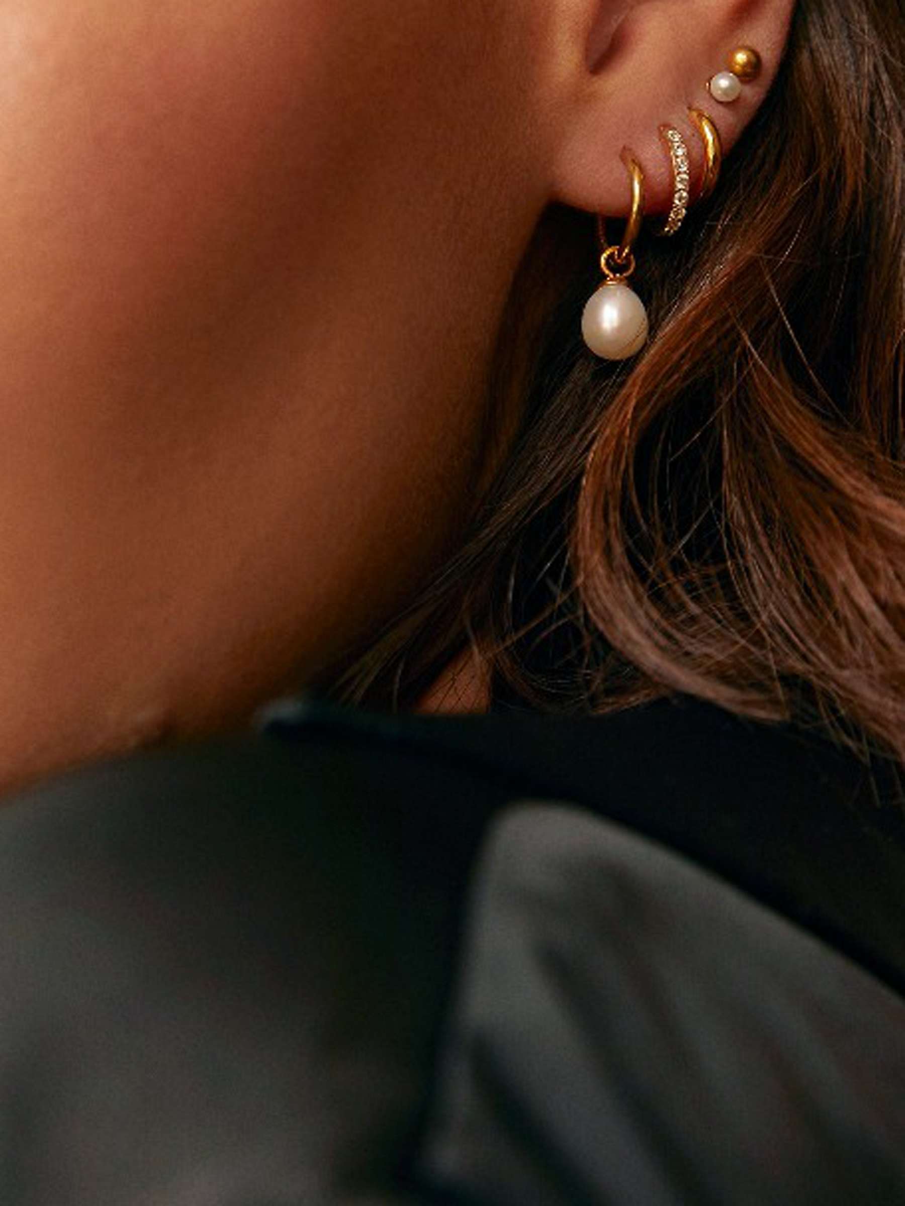 Buy Orelia Luxe Pearl Stud and Huggie Hoop Earrings, Pack of 3, Gold Online at johnlewis.com
