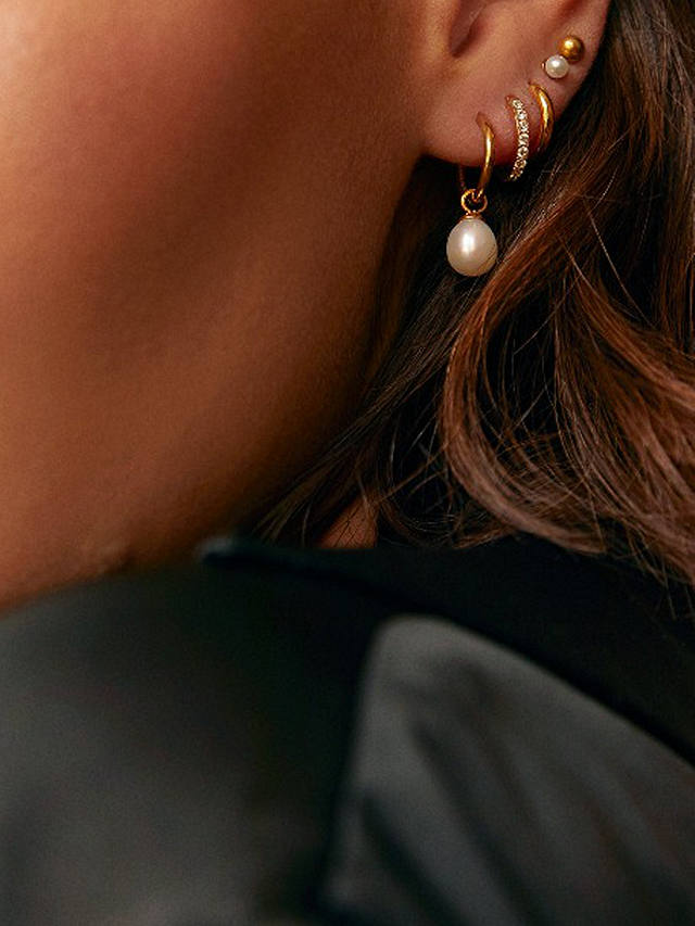 Orelia Luxe Pearl Stud and Huggie Hoop Earrings, Pack of 3, Gold