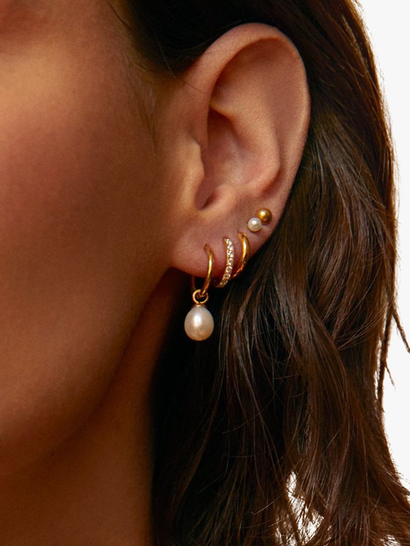 Orelia Luxe Pearl Drop Hoop Earrings, Gold