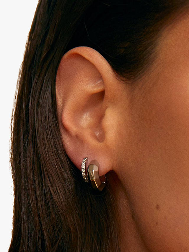 Orelia Luxe Pave Huggie Hoop Earrings, Silver