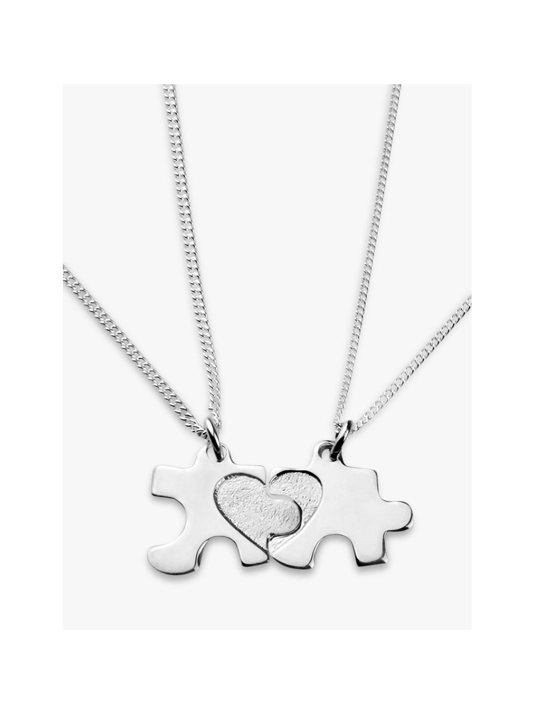 Tales From The Earth Mum & Daughter Jigsaw Heart Pendant Necklace Set, Silver