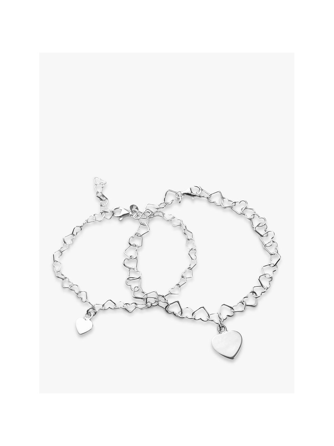Tales From The Earth Mum & Daughter Linked Heart Bracelet Set, Silver