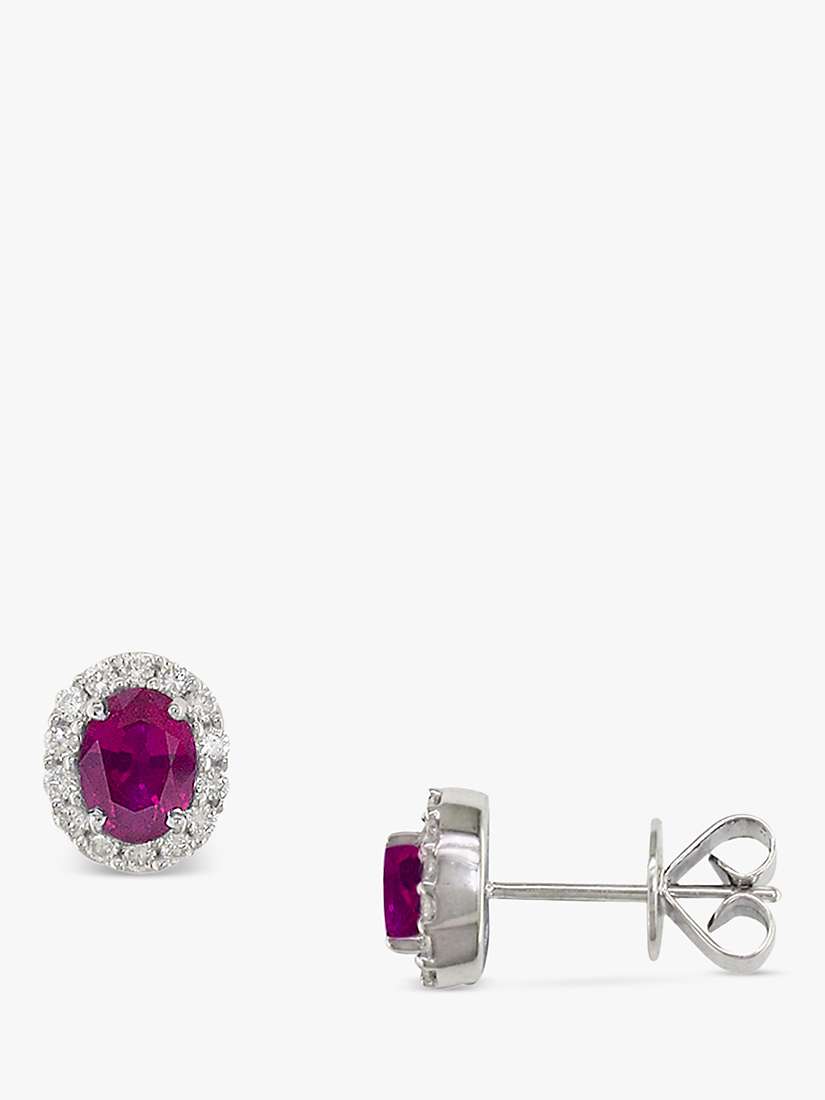 Buy E.W Adams 18ct White Gold Ruby and Diamond Oval Stud Earrings Online at johnlewis.com