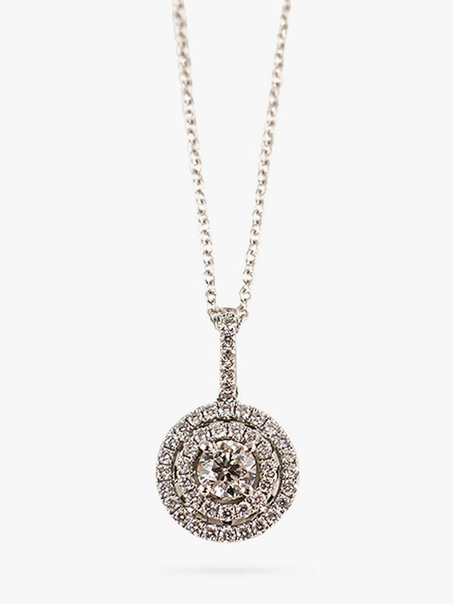 E.W Adams 18ct White Gold Diamond Circle Halo Pendant Necklace