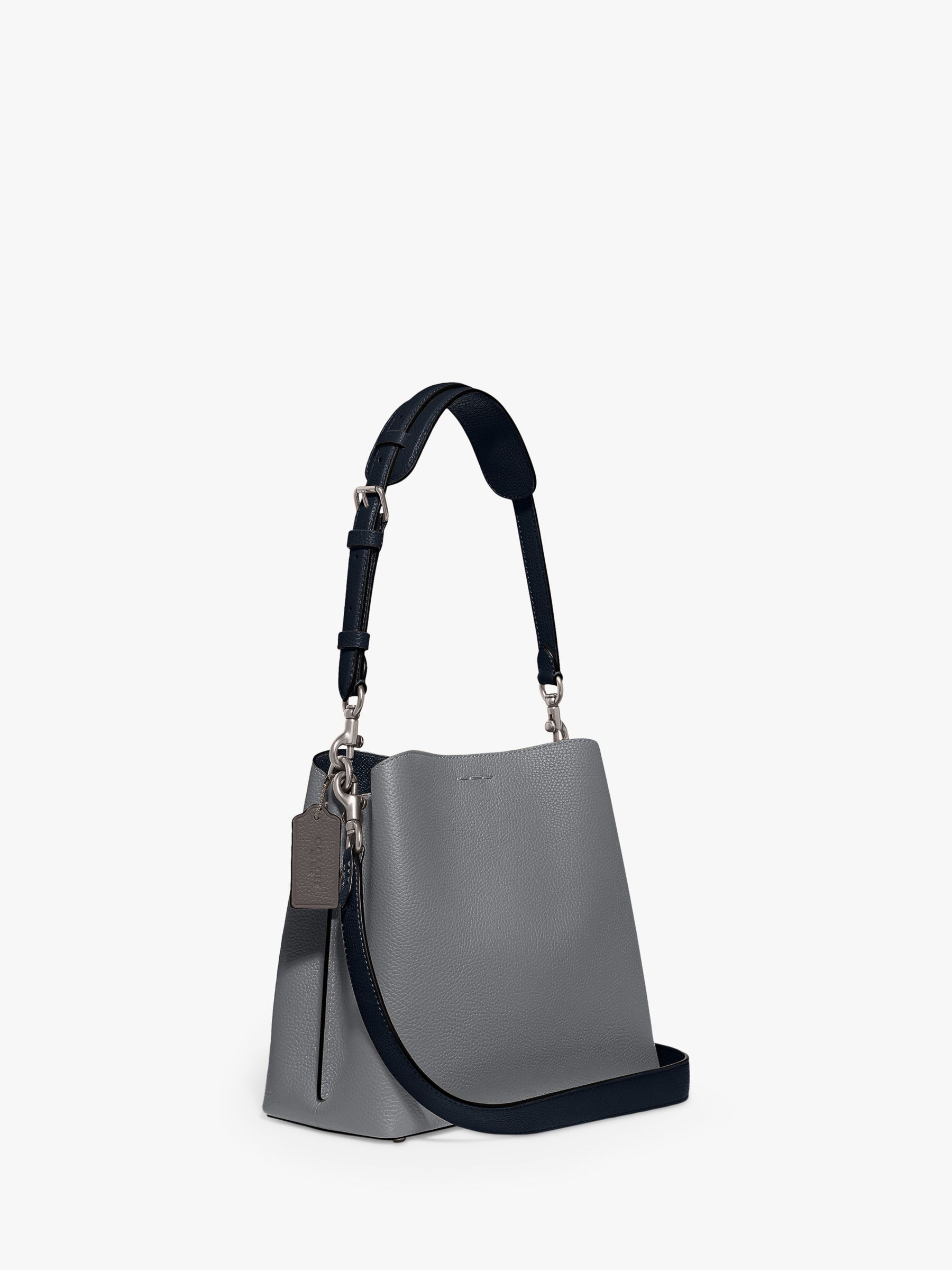 Coach Small Colorblock Leather Willow Silver Tone Bucket Crossbody Bag - Grey Blue Multi