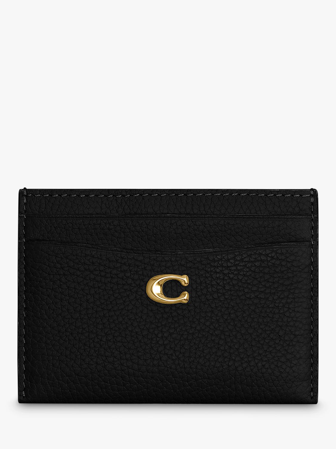 Coach Pebble Leather Card Holder, Black at John Lewis & Partners