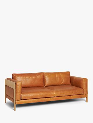 John Lewis Nest Grand 4 Seater Leather Sofa, Light Leg, Butterscotch Leather