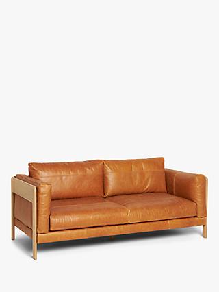 Nest Range, John Lewis Nest Large 3 Seater Leather Sofa, Light Leg, Butterscotch Leather