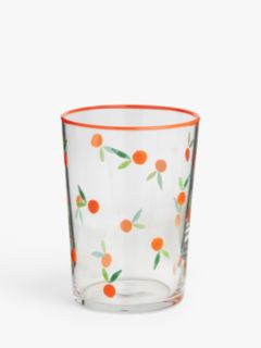 John Lewis Orange Print Glass Tumbler, 510ml, Orange/Clear