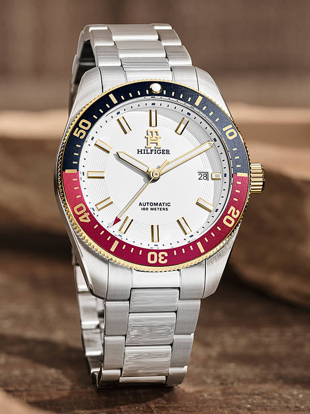 Tommy Hilfiger Men's Automatic Date Bracelet Strap Watch, Silver/White 1710551