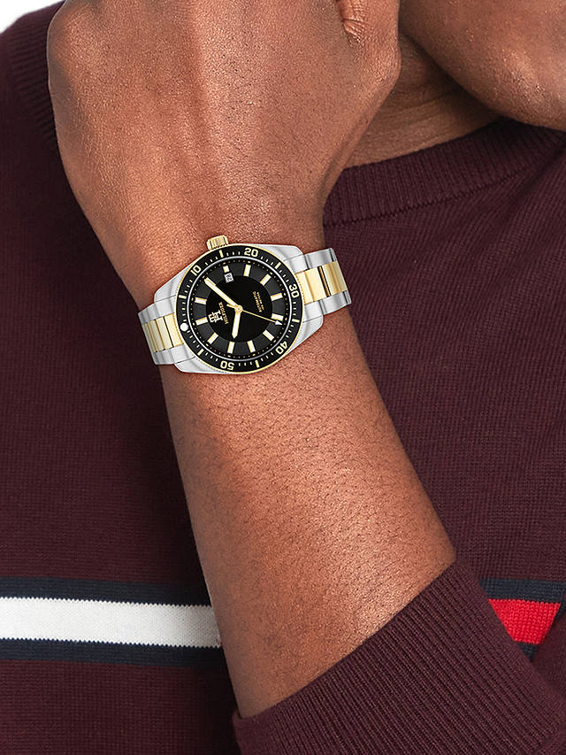 Tommy Hilfiger Men's Automatic Date Bracelet Strap Watch, Silver/Gold 1710552