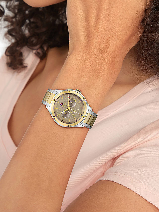 Tommy Hilfiger 1782658 Women's Chronograph Screw Detail Bracelet Strap Watch, Silver/Gold