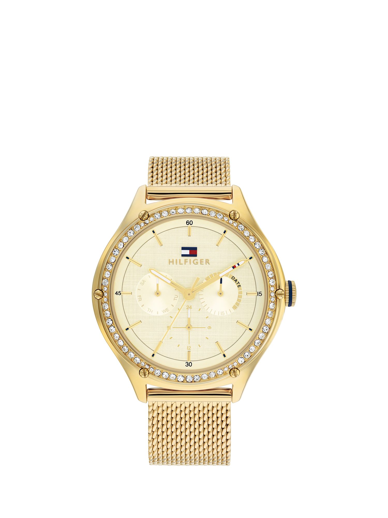 Buy Tommy Hilfiger 1782655 Women's Chronograph Crystal Detail Mesh Strap Watch, Gold Online at johnlewis.com