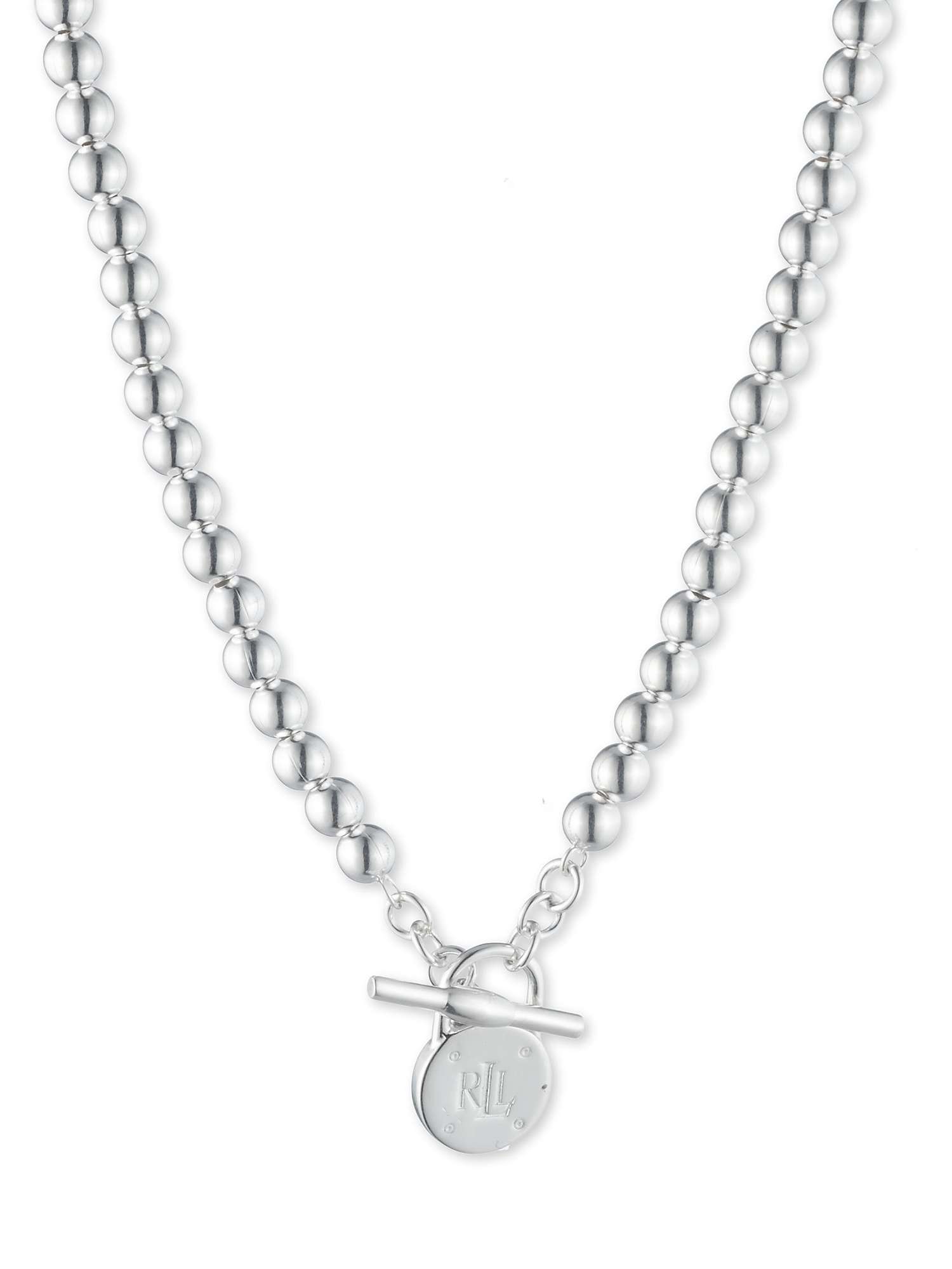 Buy Lauren Ralph Lauren Sterling Silver Beaded T-Bar Necklace, Silver Online at johnlewis.com