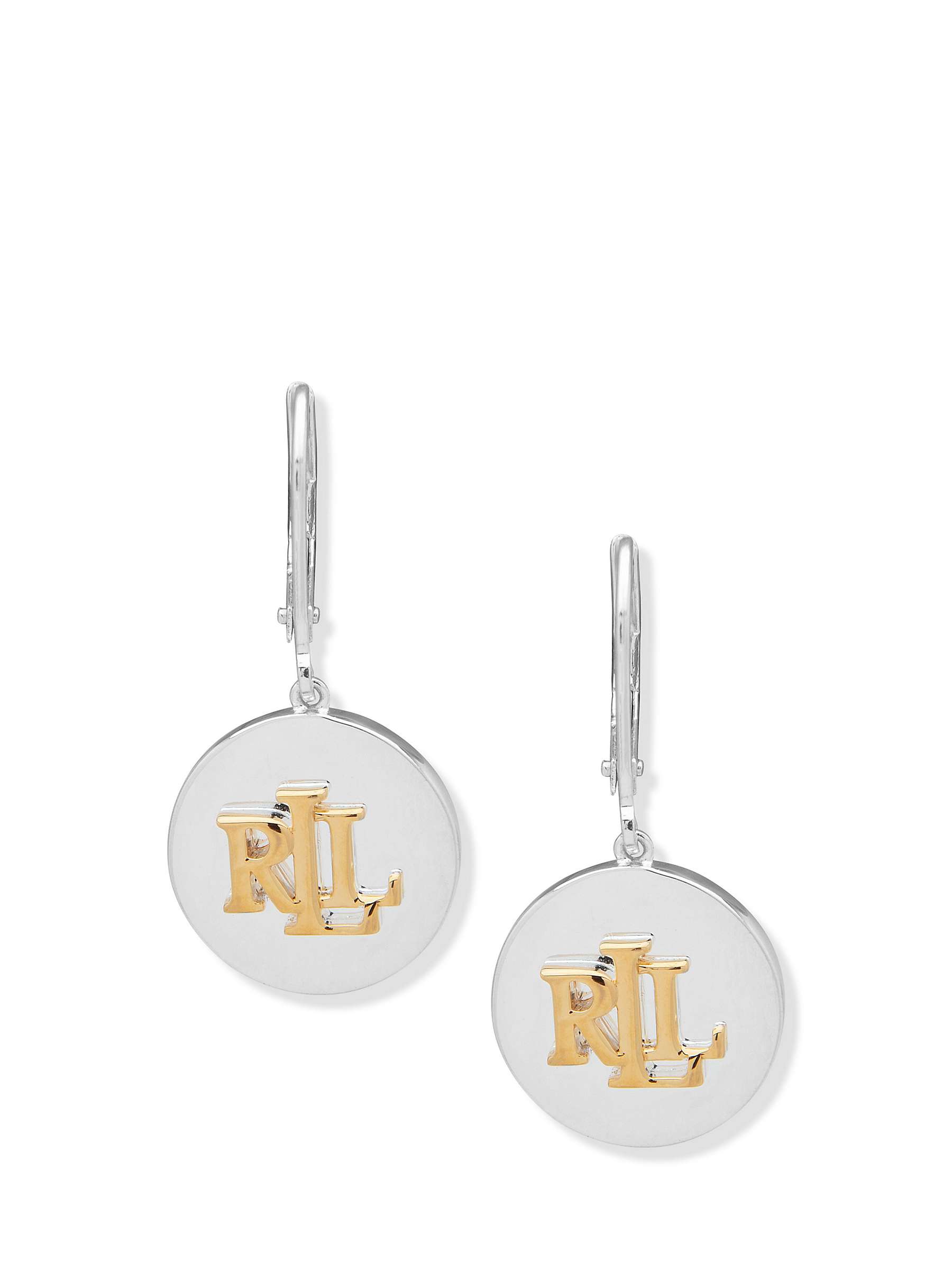 Buy Lauren Ralph Lauren Sterling Silver Logo Round Hook Drop Earrings, Silver/Gold Online at johnlewis.com