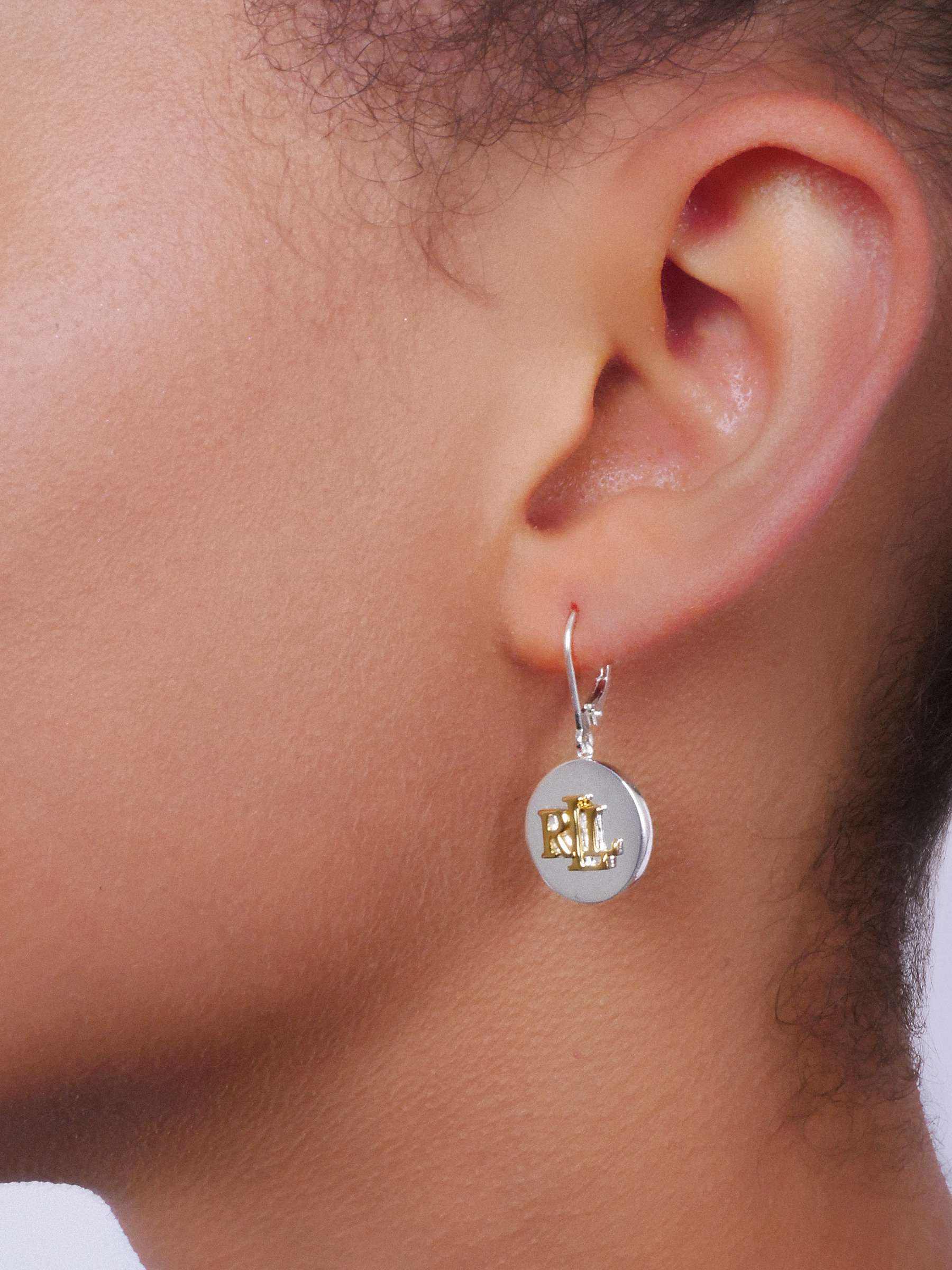Buy Lauren Ralph Lauren Sterling Silver Logo Round Hook Drop Earrings, Silver/Gold Online at johnlewis.com
