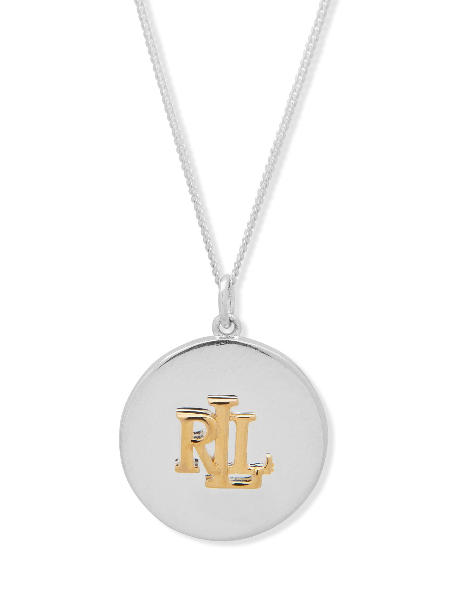 Lauren Ralph Lauren Sterling Silver Round Logo Pendant Necklace, Silver/Gold