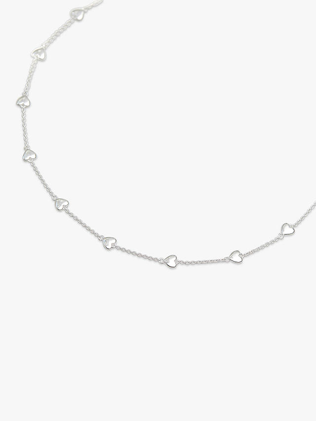 Simply Silver Polished Heart Station Necklace, Silver