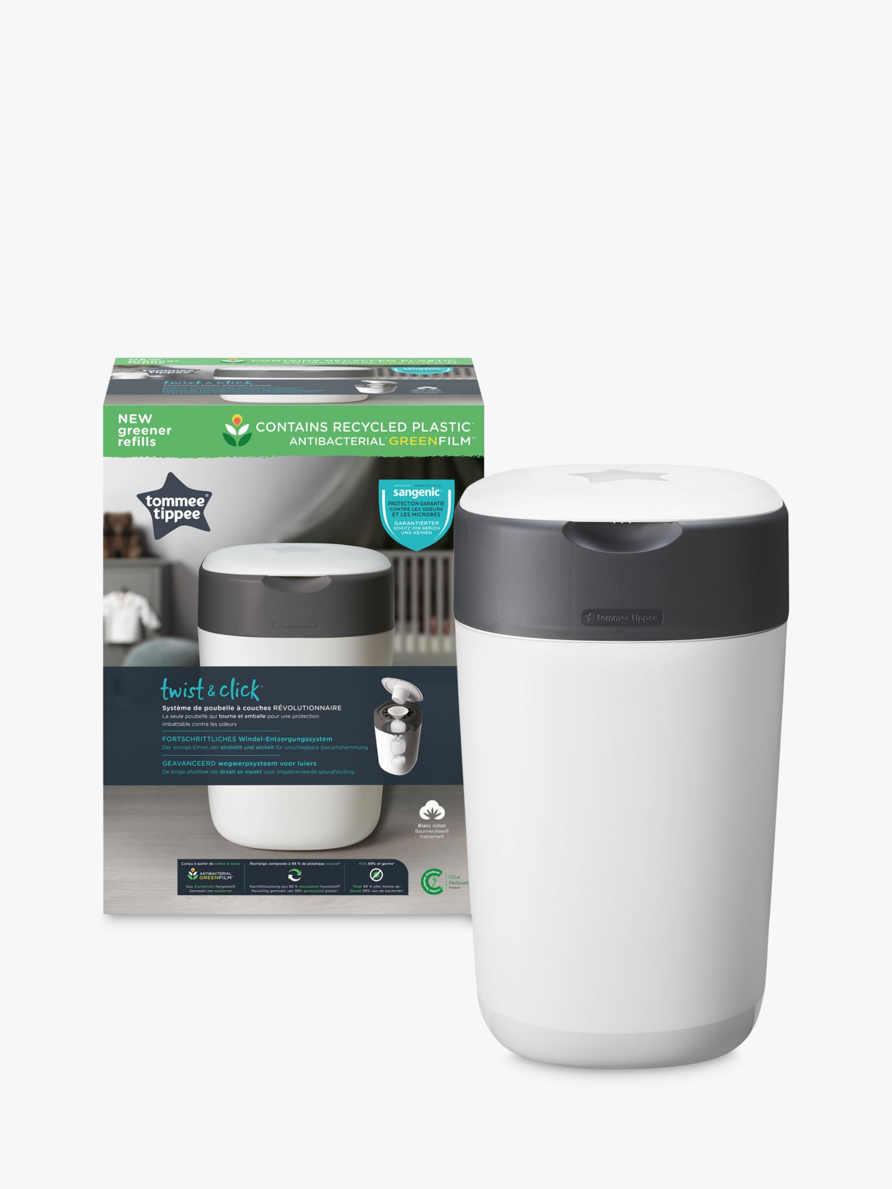 Tommee Tippee Contenedor de pañales Twist & Click Advanced con 4 cassettes  Greenfilm antibacteriano rosa 