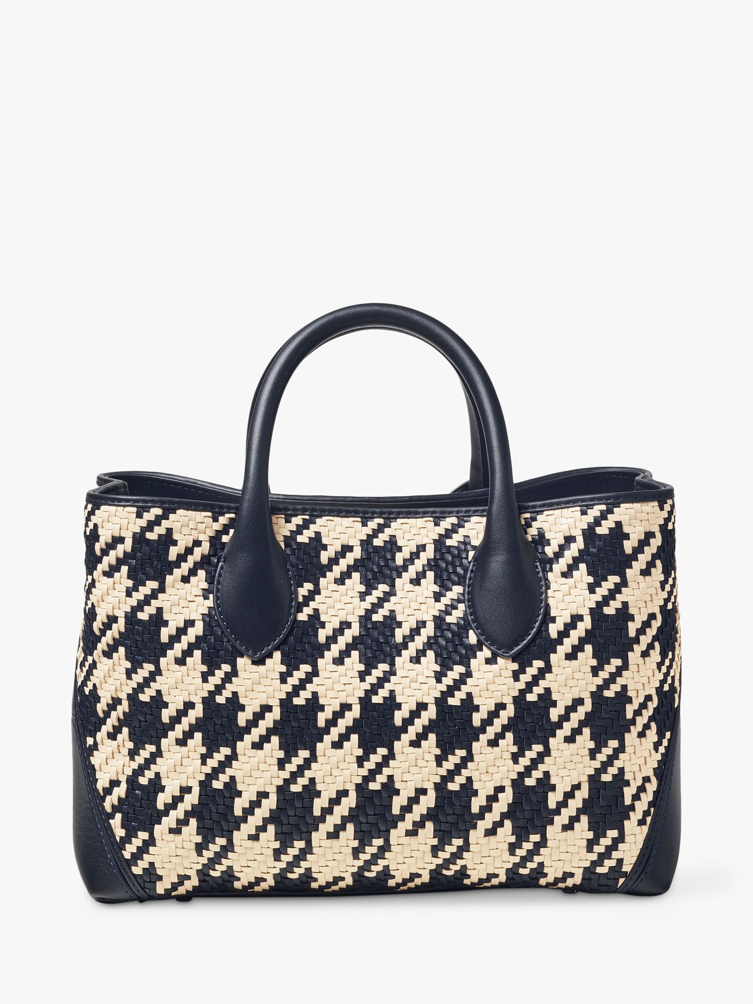 Buy Aspinal of London London Midi Dogtooth Weave Leather Tote Bag, Navy/Ivory Online at johnlewis.com