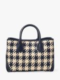 Aspinal of London London Midi Dogtooth Weave Leather Tote Bag, Navy/Ivory