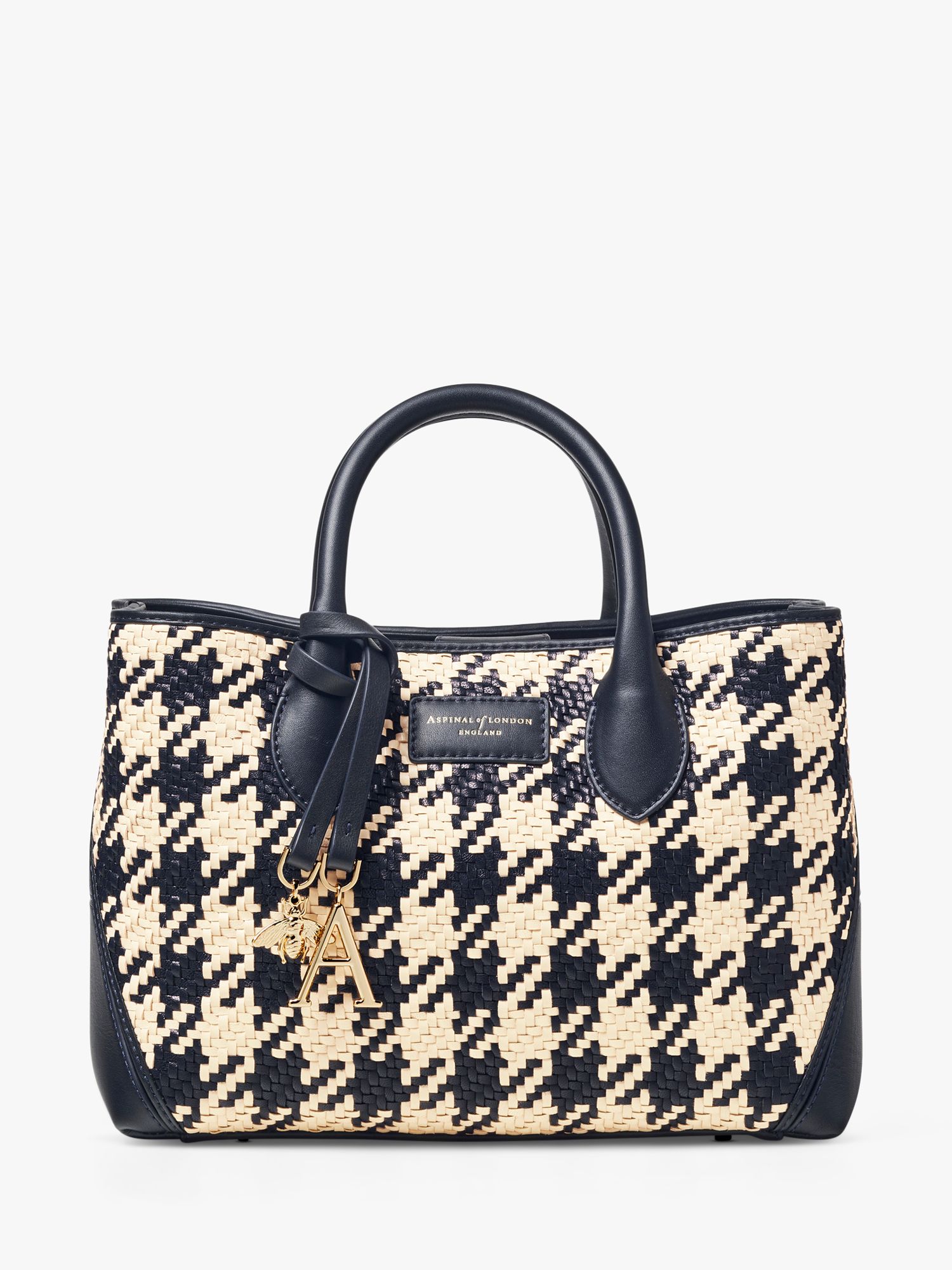 Aspinal of London London Midi Dogtooth Weave Leather Tote Bag, Navy ...