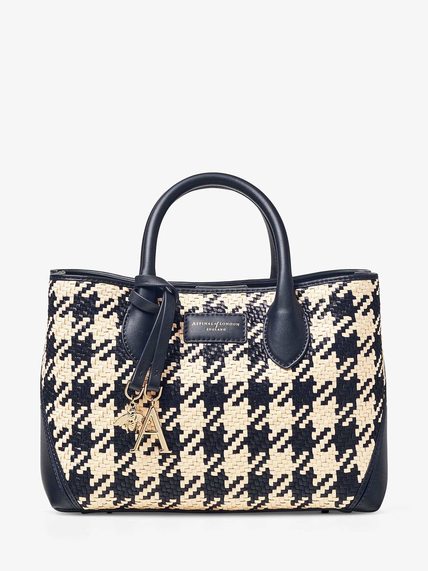 Buy Aspinal of London London Midi Dogtooth Weave Leather Tote Bag, Navy/Ivory Online at johnlewis.com