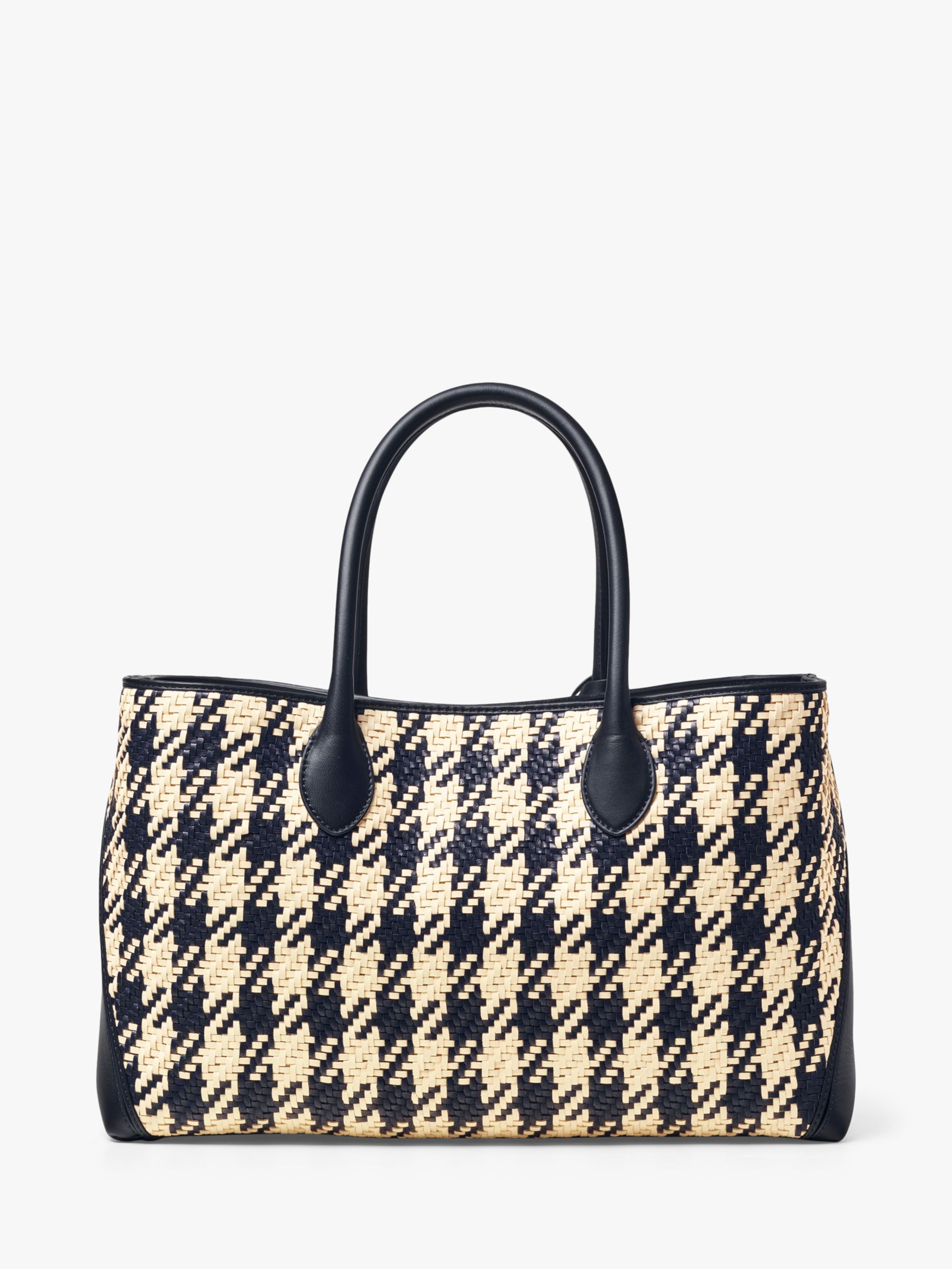 Aspinal of London Dogtooth Weave Leather Tote Bag, Navy/Ivory