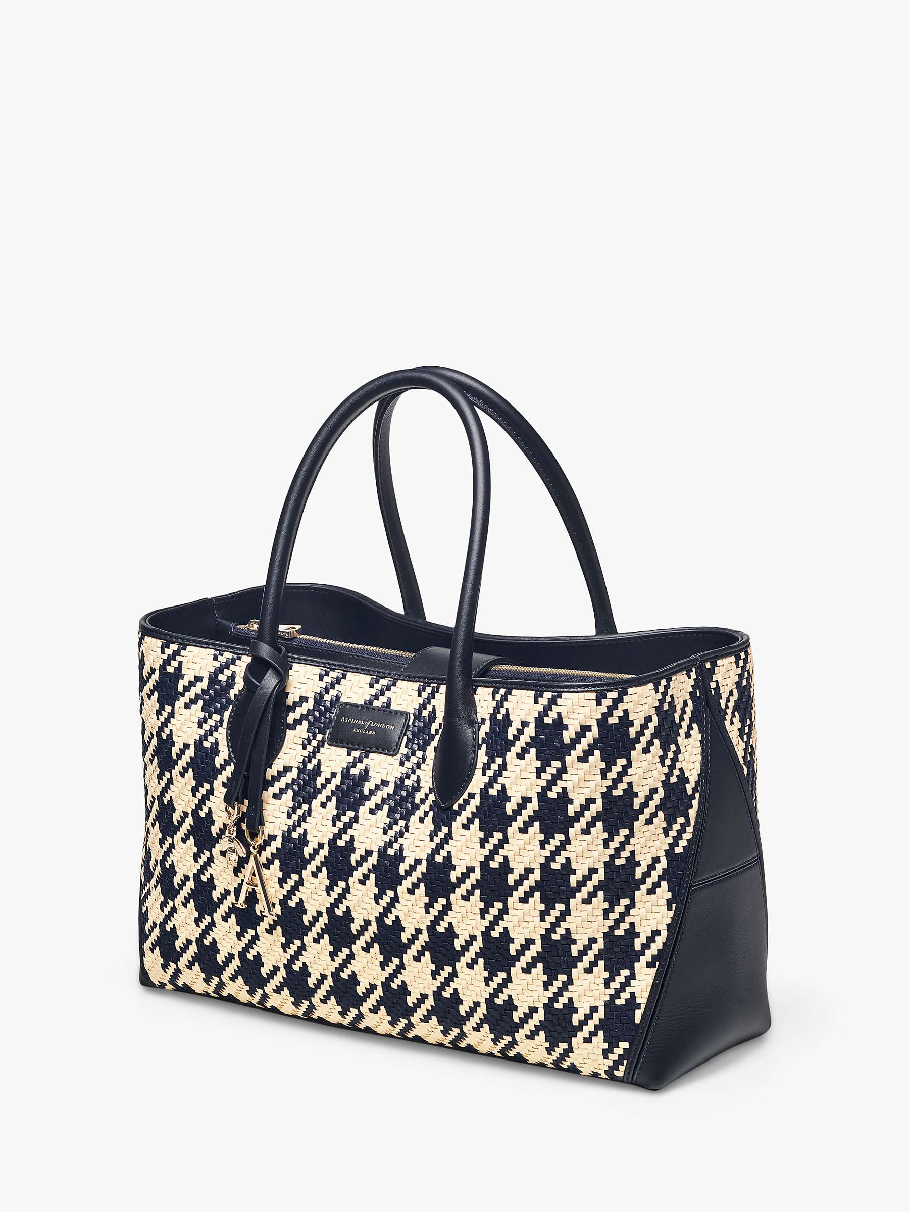 Buy Aspinal of London Dogtooth Weave Leather Tote Bag, Navy/Ivory Online at johnlewis.com