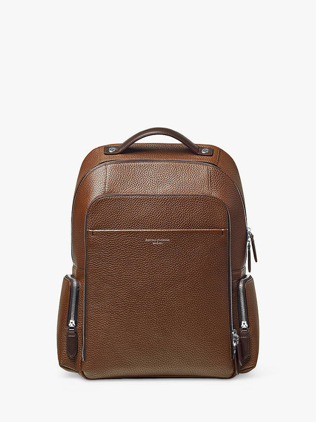 Aspinal of London Reporter Zip Pebble Leather Backpack, Tobacco