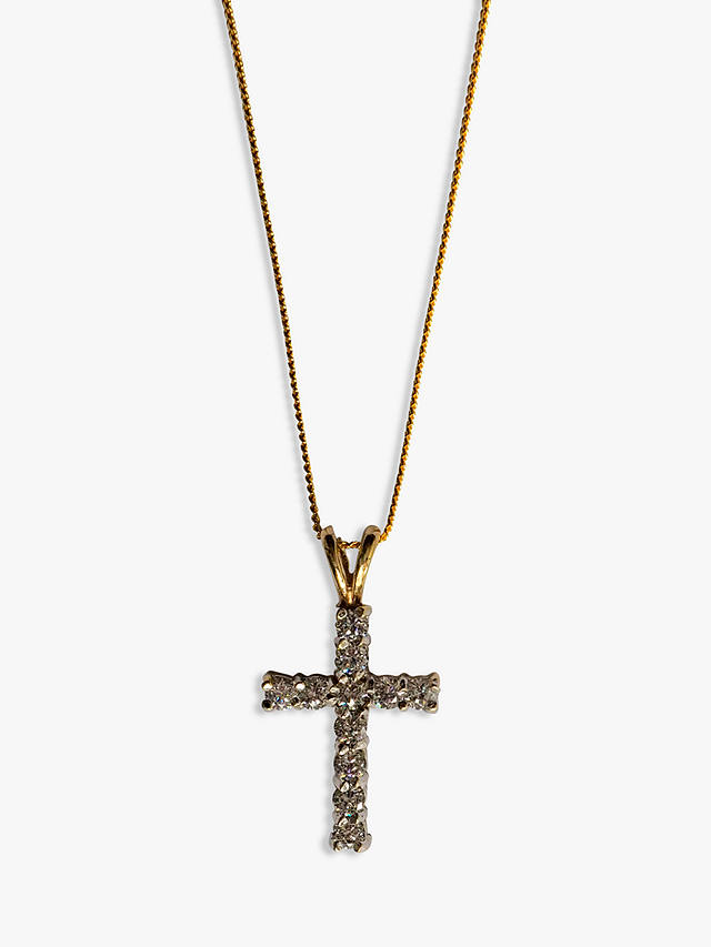 L & T Heirlooms Second Hand 9ct Gold Cubic Zirconia Cross Pendant Necklace