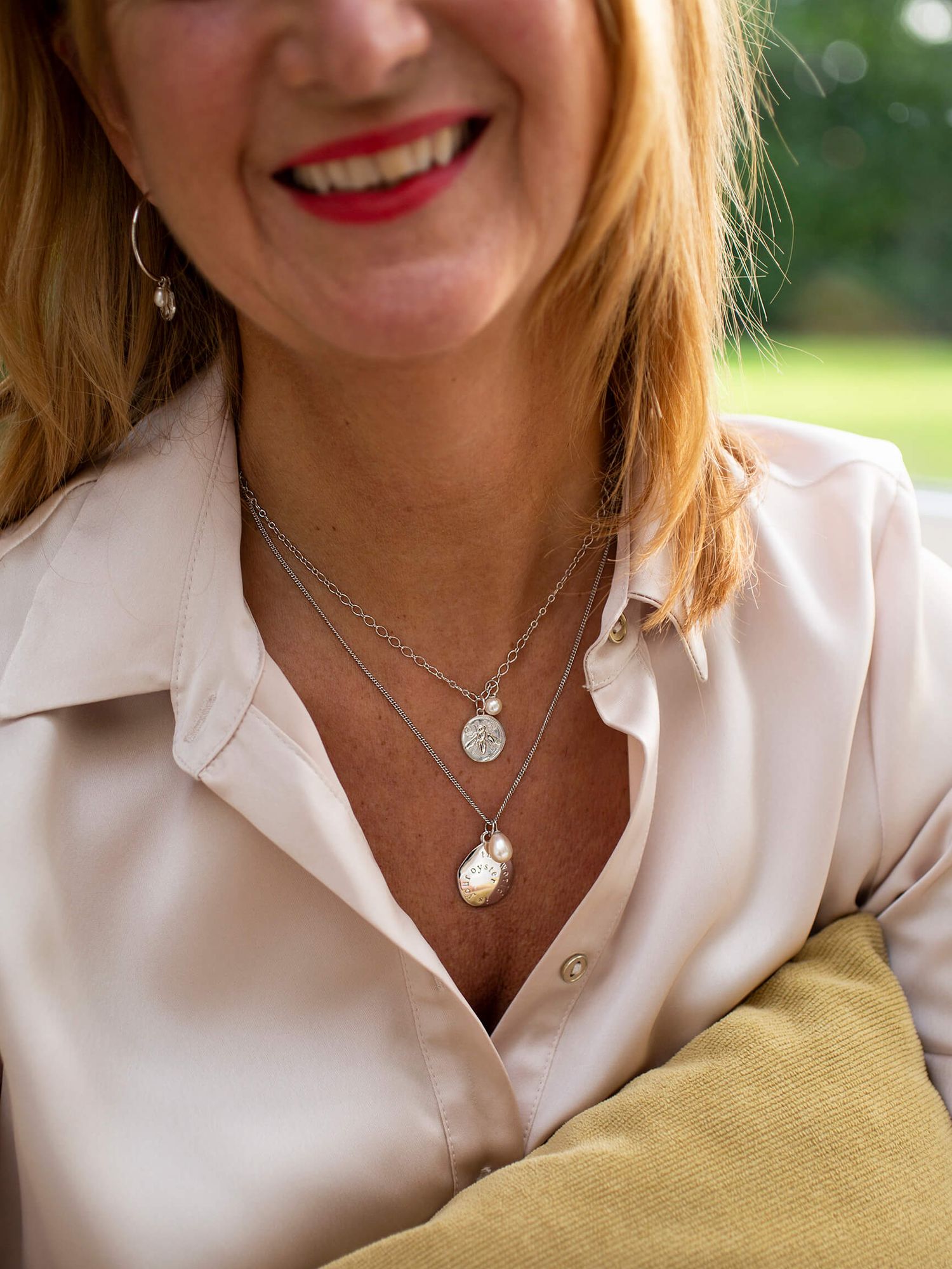 Buy Claudia Bradby The World is Your Oyster Pearl Disc Pendant Necklace, Silver Online at johnlewis.com
