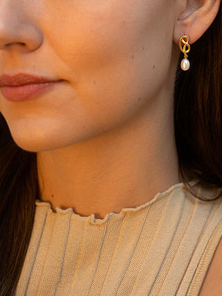Claudia Bradby Love Knot Freshwater Pearl Drop Earrings, Gold