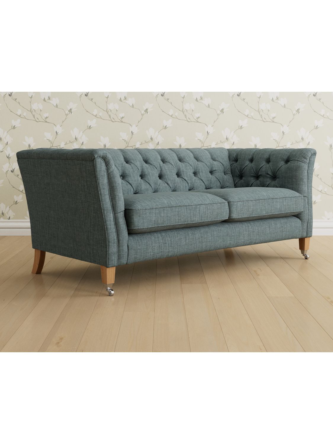 Chatsworth Range, Laura Ashley Chatsworth Medium 2 Seater Sofa, Oak Leg, Bainton Newport Blue