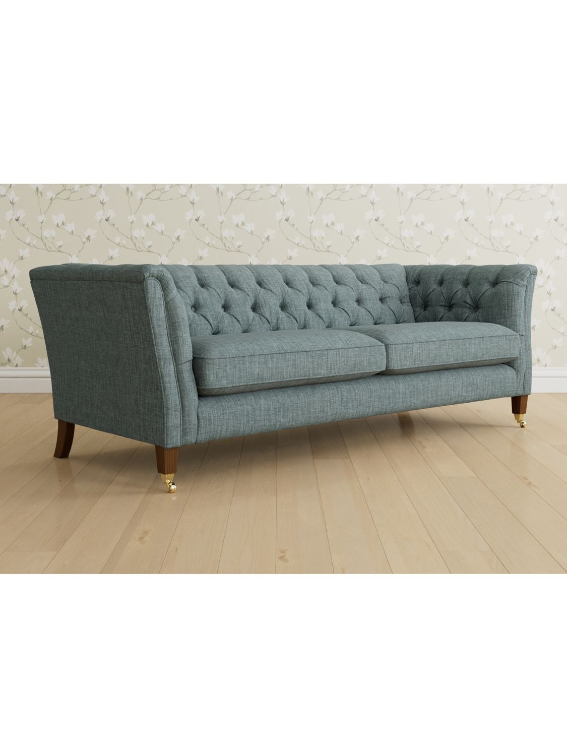 Chatsworth Range, Laura Ashley Chatsworth Grand 4 Seater Sofa, Teak Leg, Bainton Newport Blue