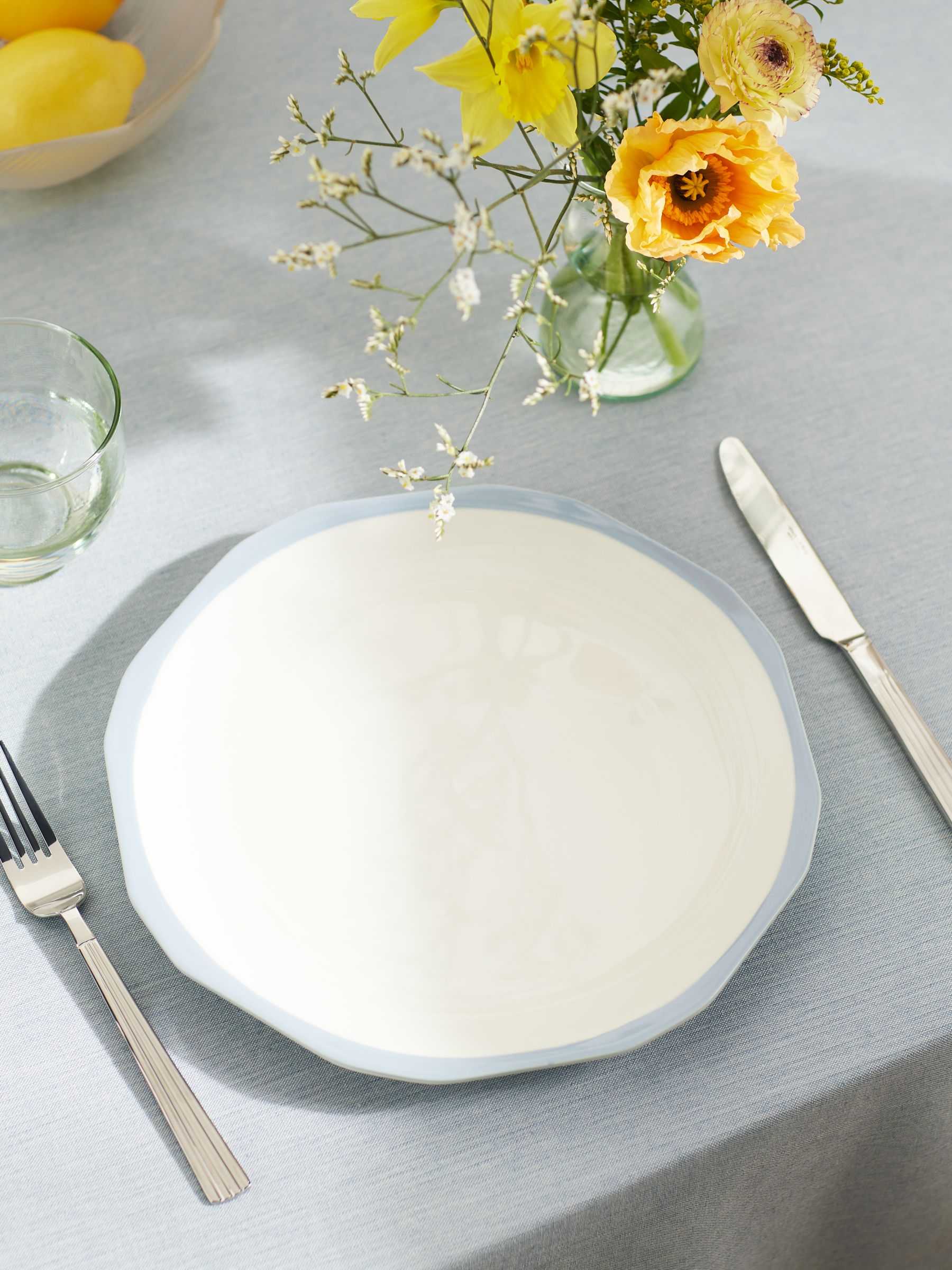 Aster Shaped Fine China Dinner Plate, 28cm, White/Blue £8.00