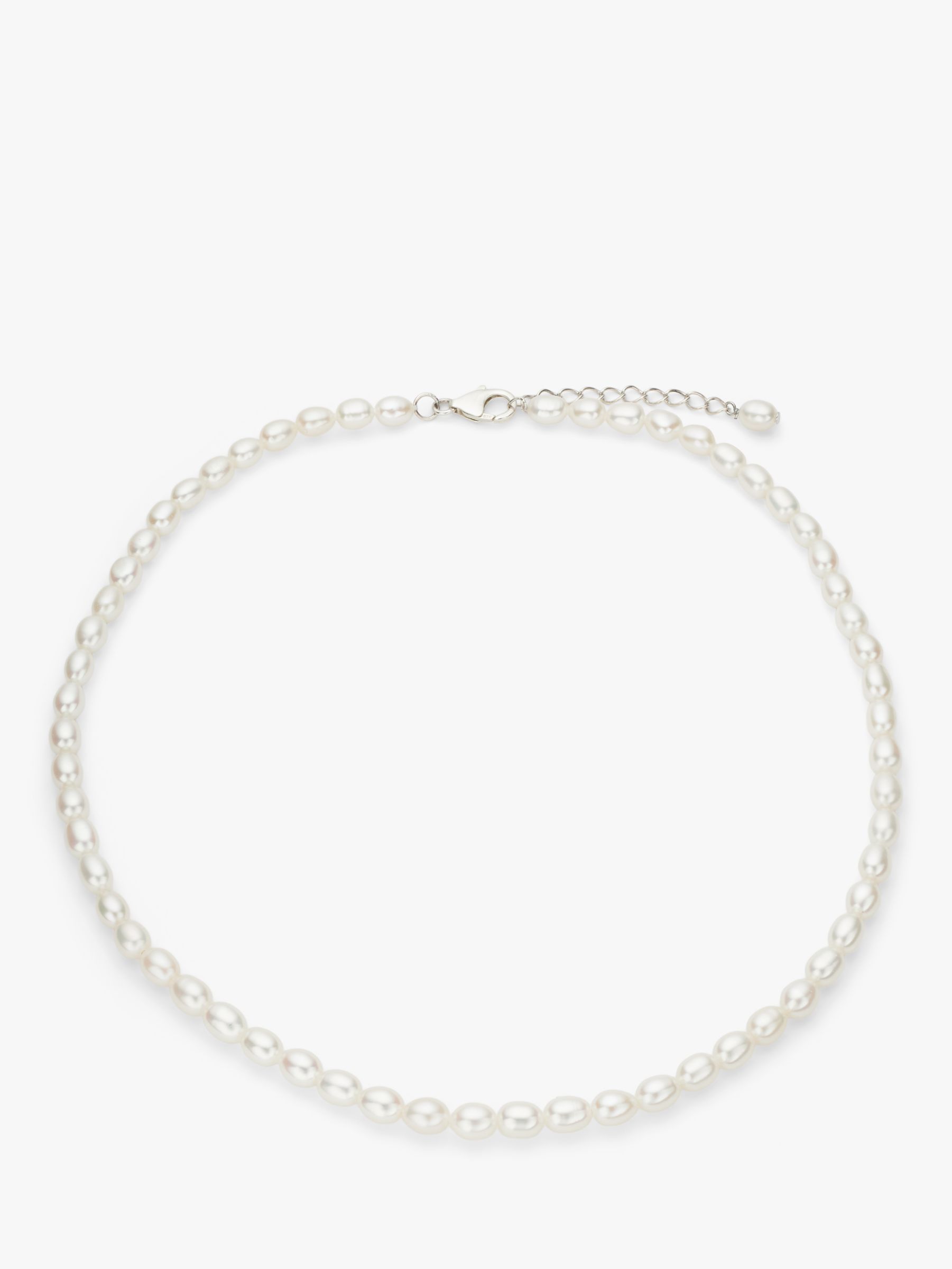 Lido Freshwater Pearl Rice Beaded Necklace, Silver at John Lewis & Partners