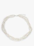 Lido Triple Strand Freshwater Pearl Twisted Necklace, Silver/Pearl