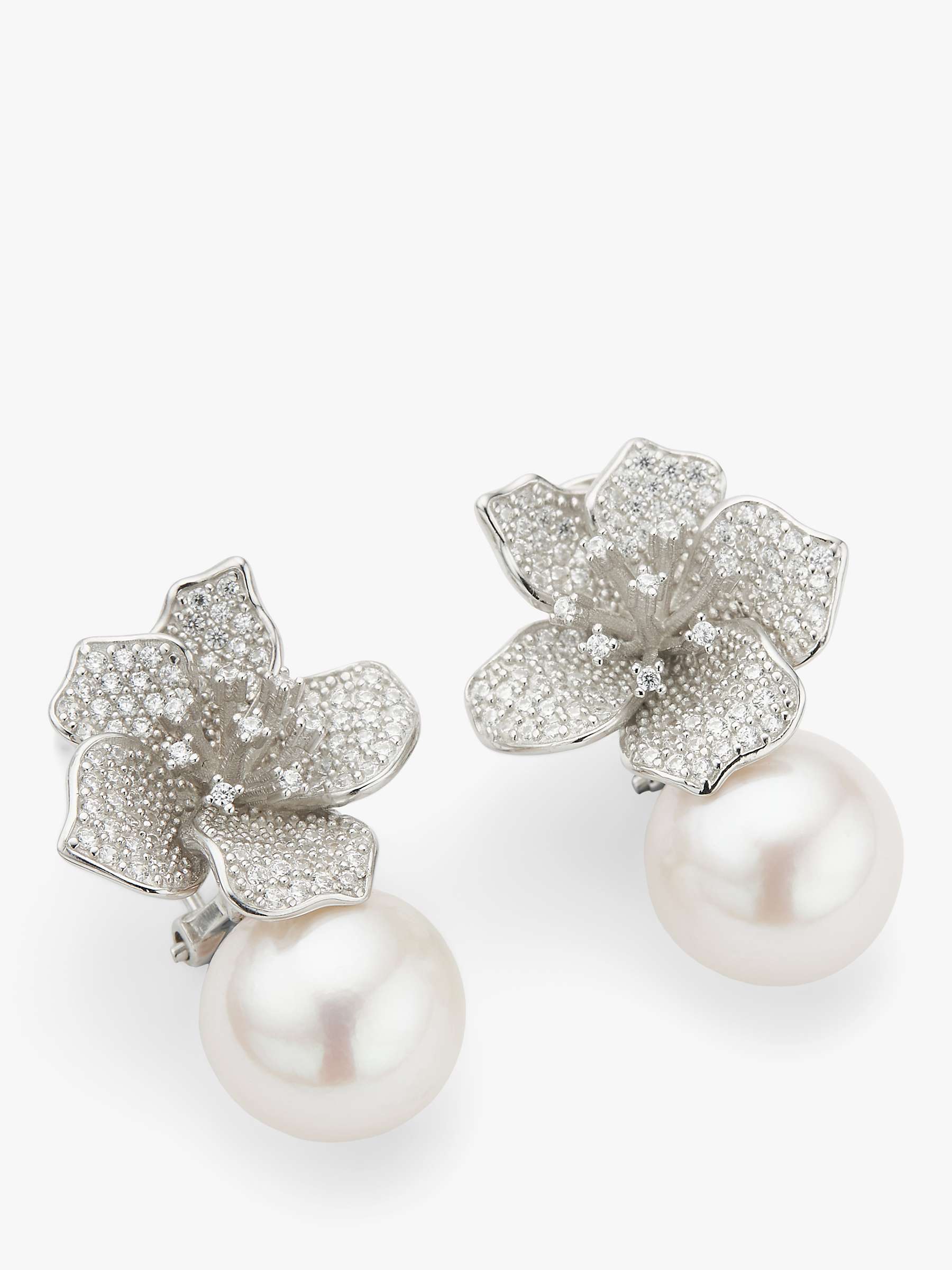 Buy Lido Freshwater Edison Pearl & Cubic Zirconia Leaf Earrings, Silver Online at johnlewis.com