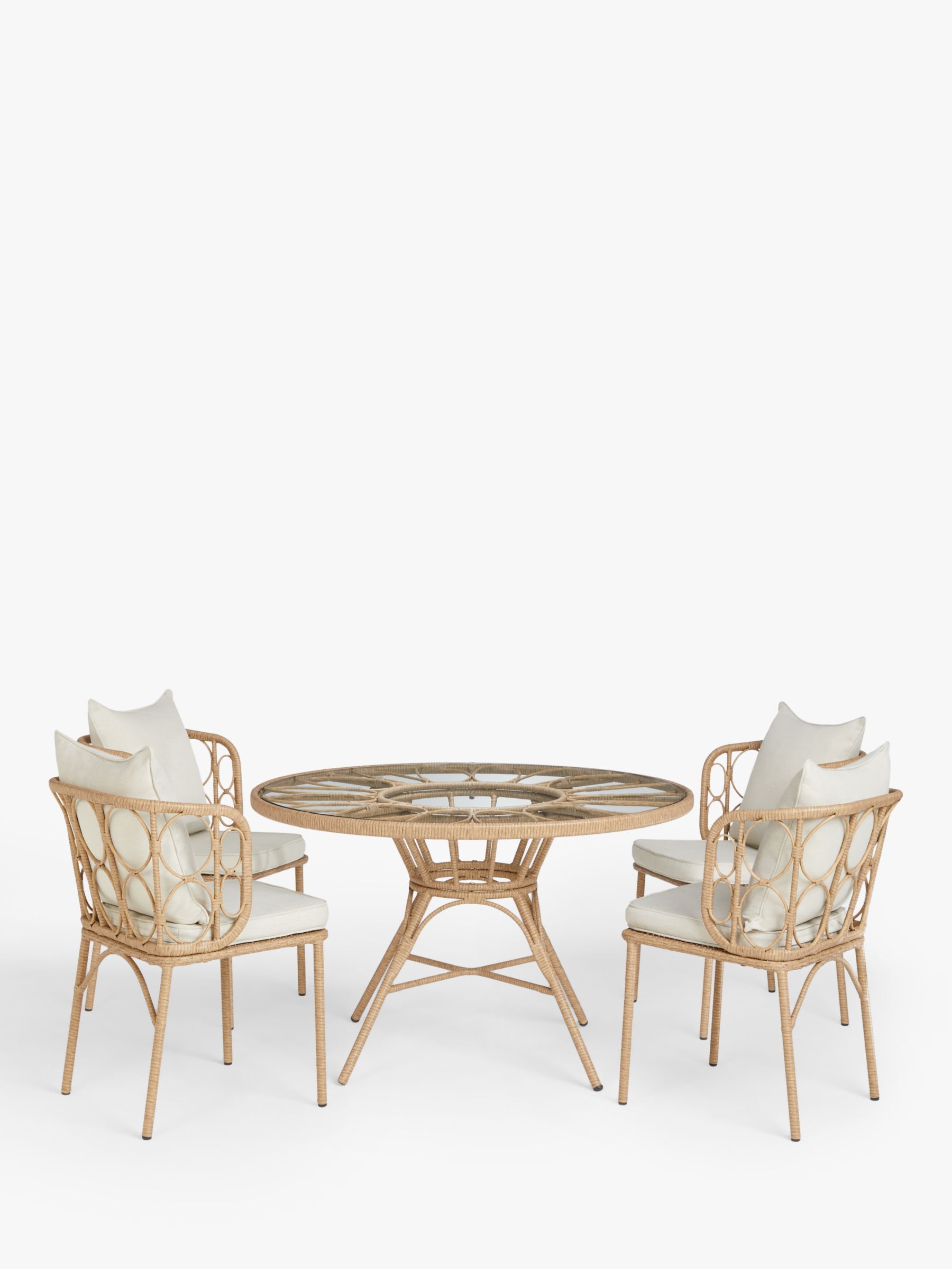 John Lewis Infinity Cane 4-Seater Round Garden Dining Table & Chairs Set, Natural