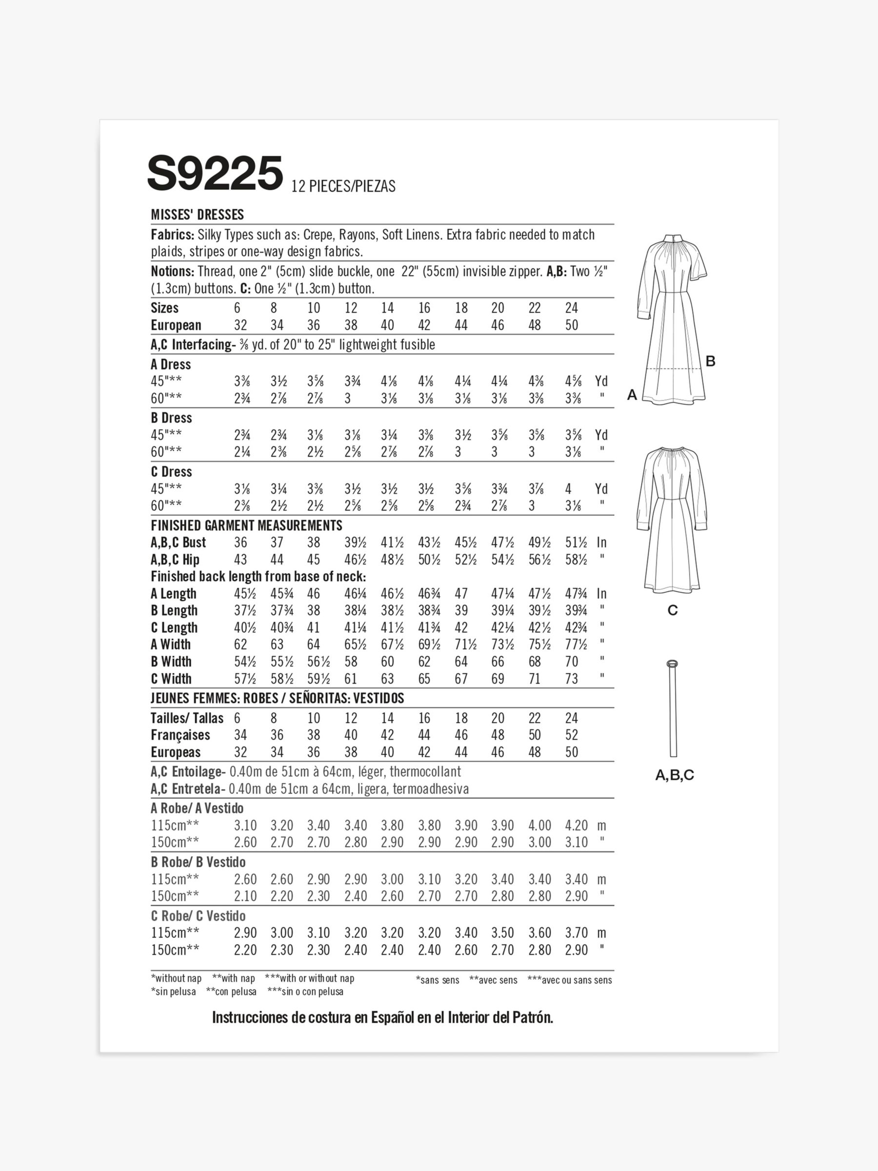 Simplicity Misses Dresses Sewing Pattern S9225